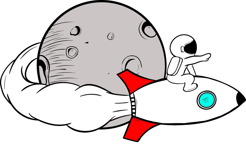 Logo Cryptothemoon : un astronaute sur une fusée devant la lune